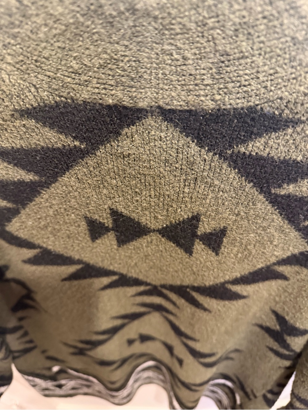 FRYE Olive and Black Southwestern Geometric Open-Front Cardigan - Picture 6 of 9